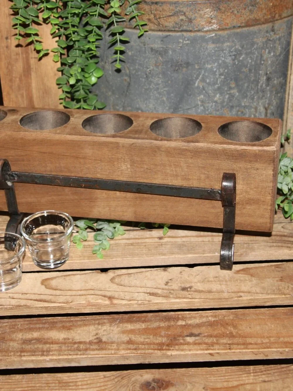 Rustic French Country Farmhouse Wood Sugar Mold Candle Holder w/Stand